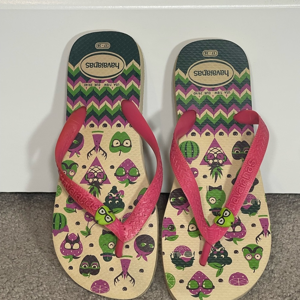 Havaianas Pink and Green Flip Flop Sandals